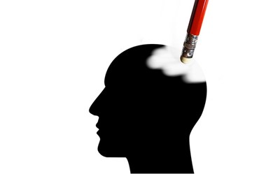 A shadow image of a person's head with a pencil erasing parts of the brain to discuss Alzheimer’s Disease being Diabetes of the Brain.