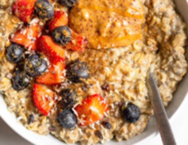 Cauliflower oatmeal made with a combo of rolled oats and cauliflower rice.